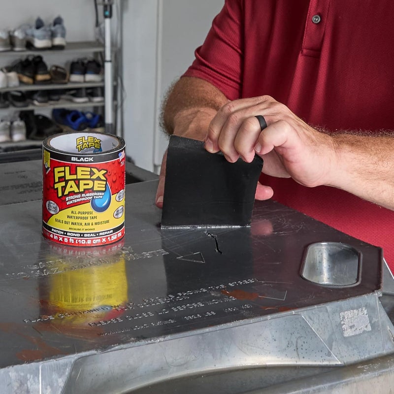 FLEX TAPE , Original Thick Flexible Rubberized Waterproof Tape - Seal and Patch Leaks, Works Underwater, Indoor Outdoor - Home RV Roof Plumbing and Pool Repairs, Black, 4 in x 5 ft, Pack of 1 - Image 3